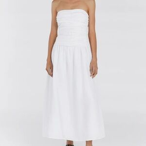DISSH CATANIA WHITE LINEN STRAPLESS DRESS